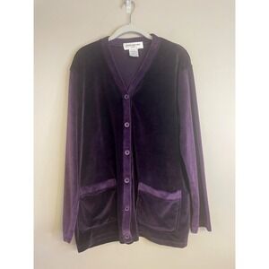 Vintage Jones New York Velour Cardigan Womens Large Cozy Comfy Travel Button Up
